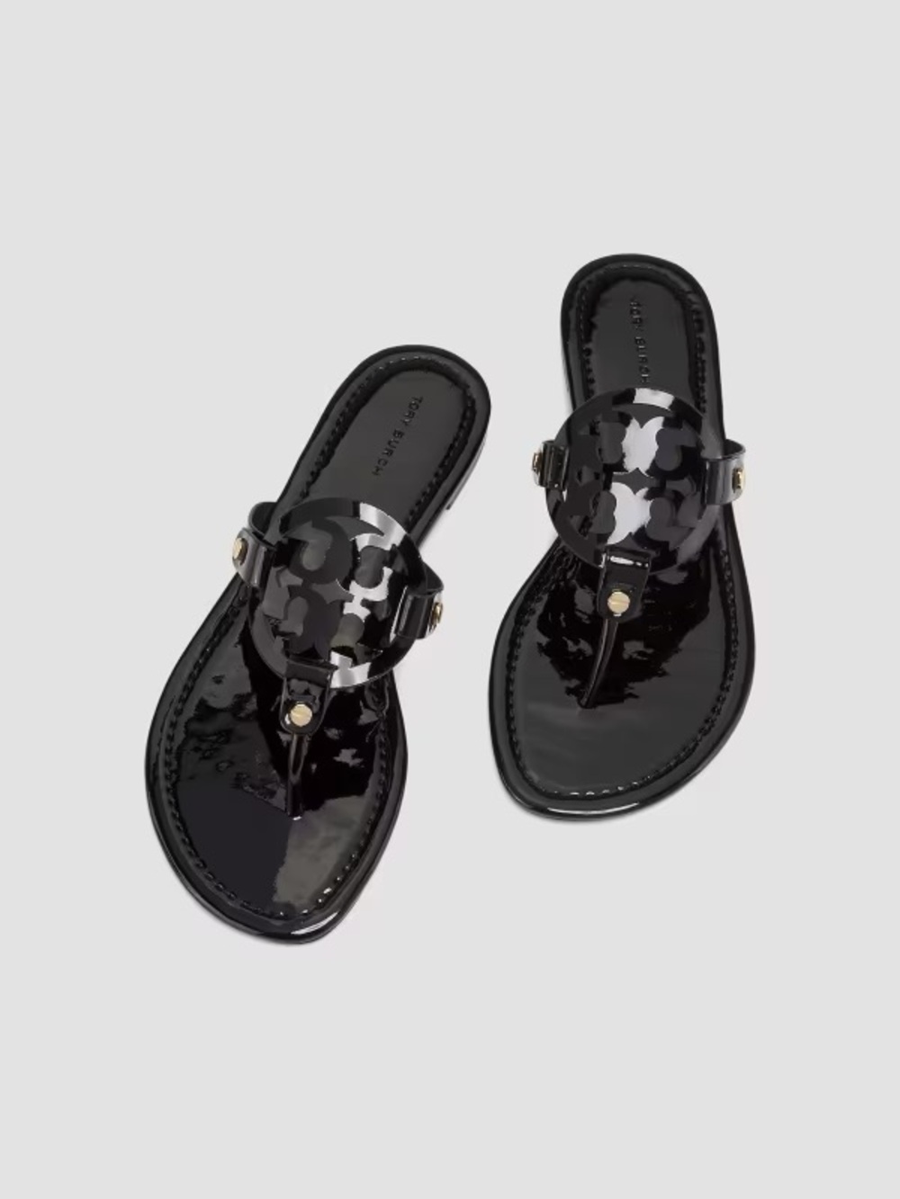 Tory Burch Black Patent Logo Thong Sandals NWOT